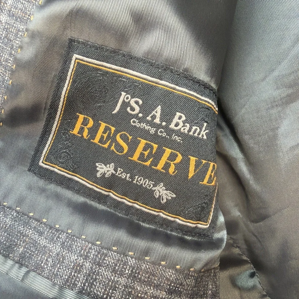 Jos A Bank Sport Coat 43R‎ Gray Plaid Wool Blazer Reserve Reda 1865